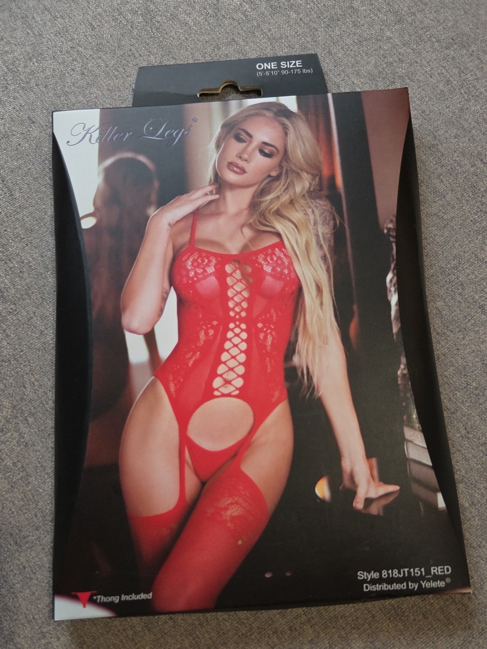 Killer Legs Red Lace Garter Bodysuit with Thong - One Size
